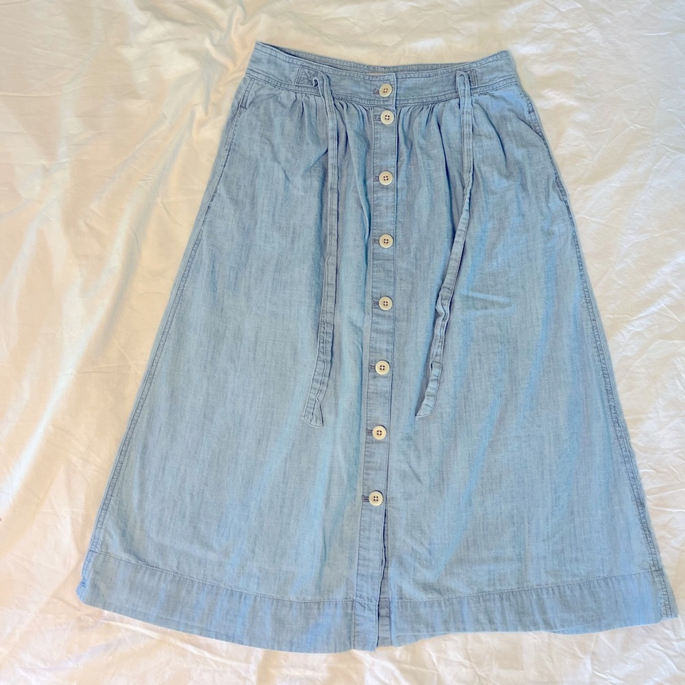 Madewell Tie Palisade Button-Front Midi Skirt in Chambray 6